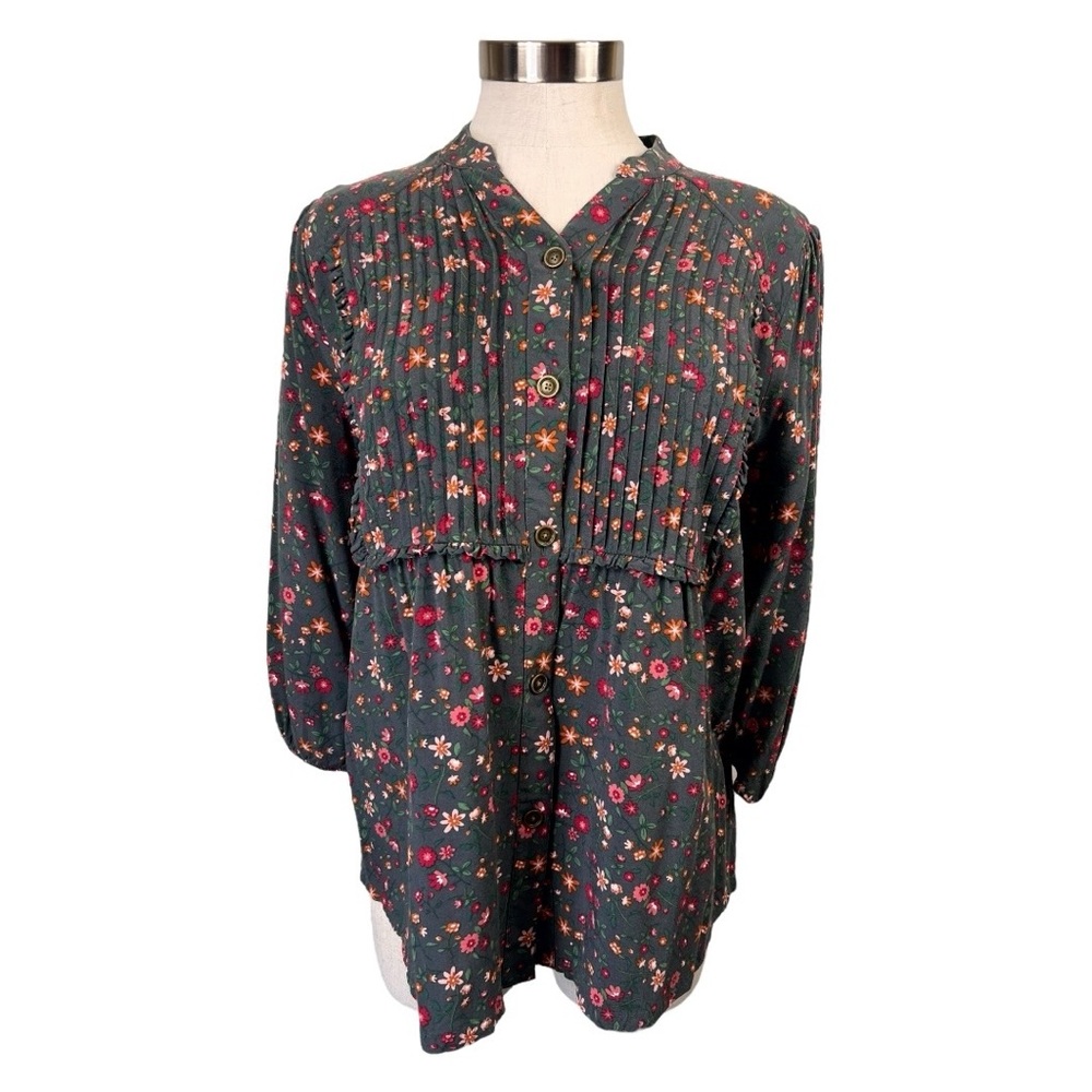 Matilda Jane Green Floral Print Shirt Size Small